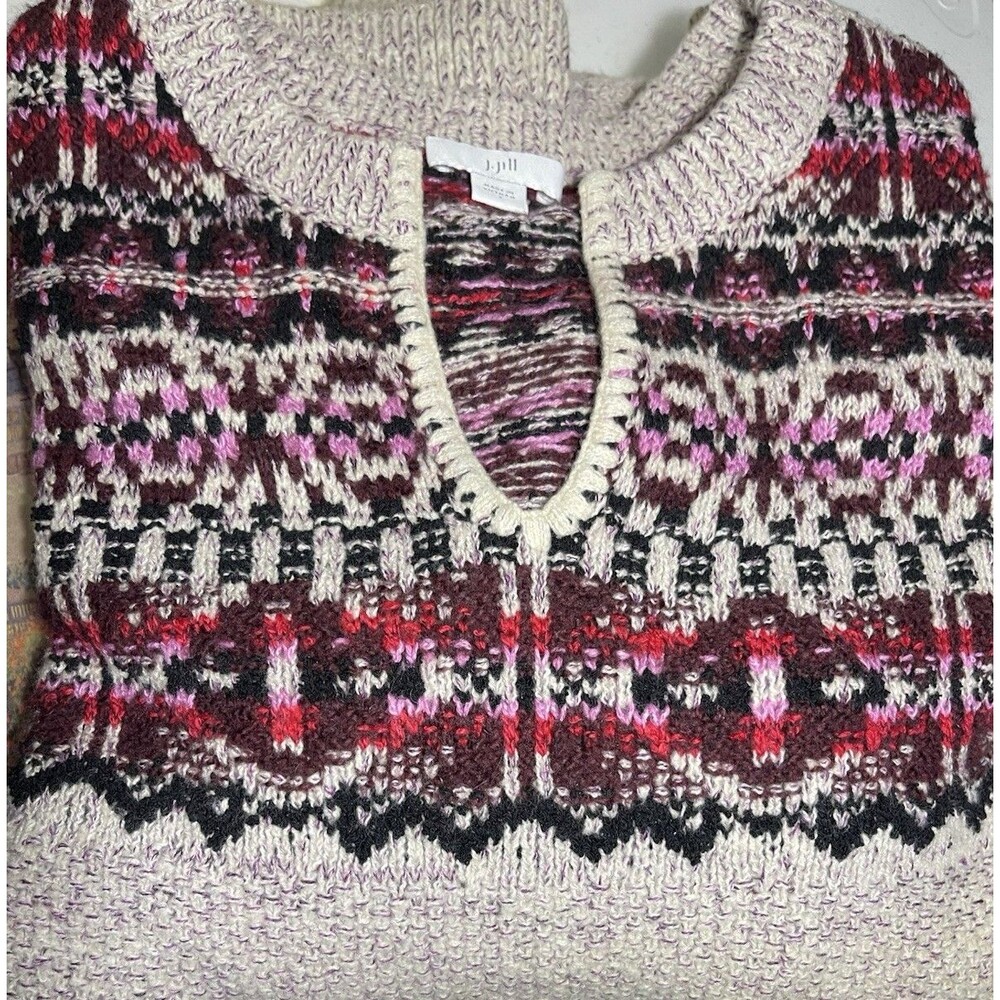 J. Jill Fair Isle Sweater Split Neck Cotton Blend RN 97641 Ladies Small